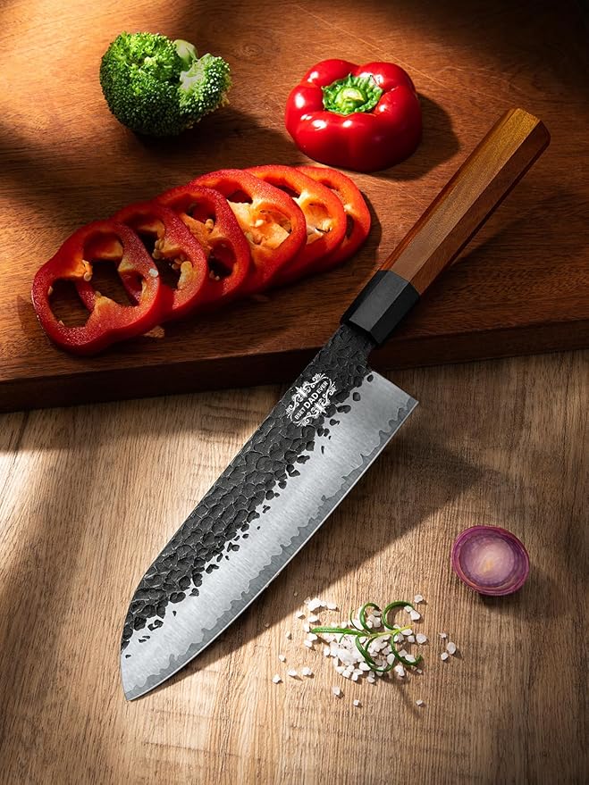 Professional 7" Japanese Santoku Knife, Handcrafted 5 Layers 9CR18MOV High Carbon Steel Kitchen chef Knife with Ergonomic Rosewood Handle and Luxury Sandalwood Box (Personalized Design)