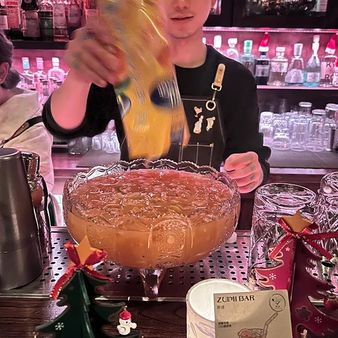 Vintage Crystal Glass Punch Bowl with Ladle - 1 Gallon Unique Design Drink Dispenser - Heavy and Sturdy PunchBowl Set for Centerpiece Table Decorations at Parties