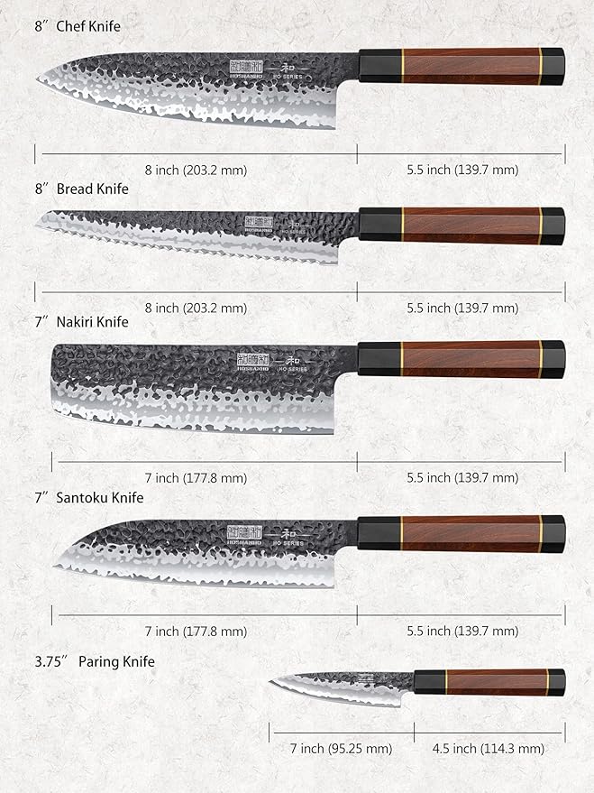 HOSHANHO 5 Pieces Knife Set, Japanese High Carbon Steel Kitchen Knife Sets, Professional Ultra Sharp Chef Knives Set with Ergonomic Rosewood Handle