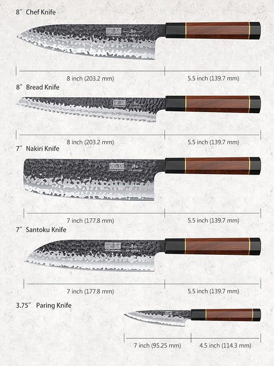 HOSHANHO 5 Pieces Knife Set, Japanese High Carbon Steel Kitchen Knife Sets, Professional Ultra Sharp Chef Knives Set with Ergonomic Rosewood Handle
