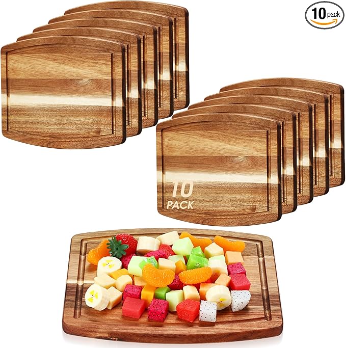 Kigley 10 Pcs Acacia Wood Cutting Boards Bulk for Laser Engraving Wooden Dinner Plates with Groove Chopping Charcuterie Board Carving Tray for Housewarming Party Gifts (8 x 10 Inch)