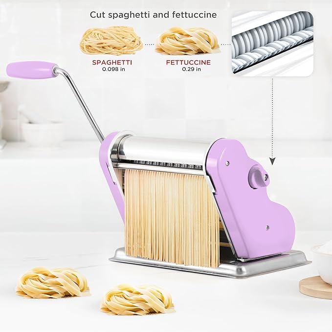 PASTALINDAClassic 200 Pasta Maker Machine, 20 cm Wide Rollers, 9 Thickness Positions, 2 Cutting Positions, Stainless Steel. Includes Reinforced Hand Crank And Two Clamps