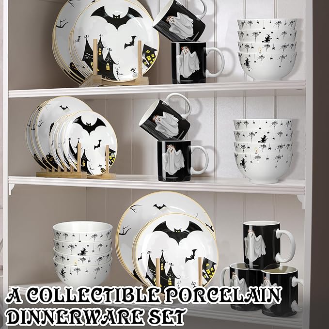 16 Pcs Halloween Dishes Dinnerware Set Serve 4