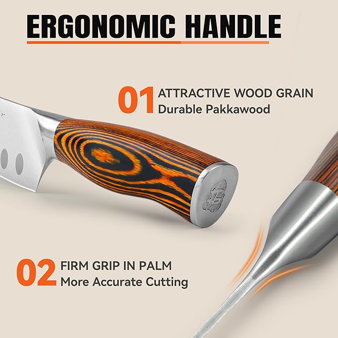 TUO Santoku Knife, 7 inch Japanese Chef Knife for Vegetable Chopping & Meat Dicing, High Carbon German Steel, Ergonomic Handle - Fiery Phoenix Series