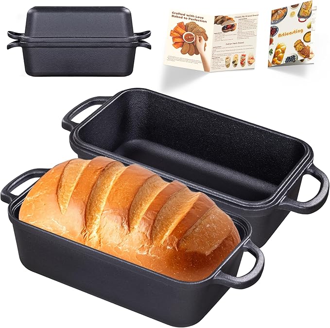 Cast Iron Bread Loaf Pan with Lid to Piece Set, Loaf Pans for Baking Bread 9x5, Even Heat Distribution for Sourdough and Homemade Bread