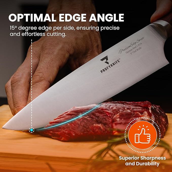 PrecisionEdge Ultra Sharp Japanese Chef Knife Set Professional Slice Cooking with Red Pakkawood Handles Japanese Kitchen Knives Sets without block Culinary Chef Knives (5PCs Knife Set)