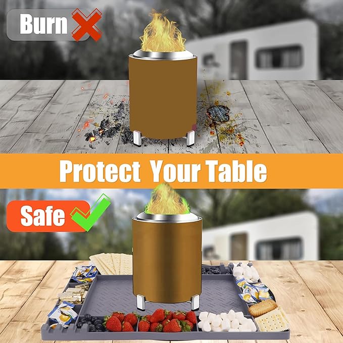 Silicone Mat for Solo Stove Mesa XL&Tabletop Fire Pit,Heat-Resistant Grill Mat, 22"x15",Up to 500°F, Fire Pit Table Protector for Smores,Patio,Cooking,BBQ & Deck-Gray