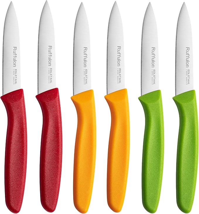 Paring Knife Fruit Knife Set (6 Pieces), Ultra Sharp Stainless Steel Vegetable and Fruit Knife with PP Plastic Ergonomic Handle for Cutting Fruits and Vegetables,Red/Orange/Green