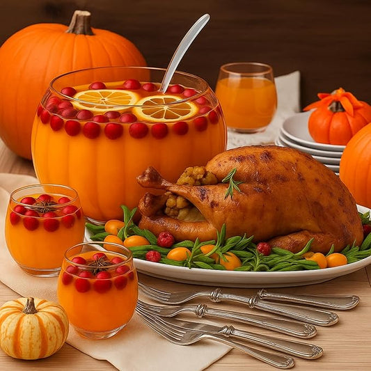 Pumpkin Punch Bowl Set 1 Large Punch Bowl 6 Cups 1 Ladle