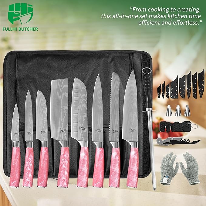 FULLHI Knife Set, 14pcs Japanese Knives Set, Multiple Colour Premium German Stainless Steel Chef Knife Set