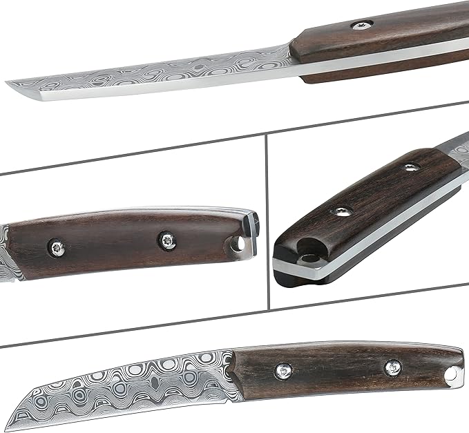 WILDMOK Paring knives Stainless Steel 3.2 Inch Utility Knife Full Tang Fruit Vegetable Cutting Carving Kitchen Knife with Leather Case (A)