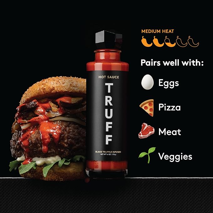 TRUFF Hot Sauce, Gourmet Hot Sauce with Ripe Chili Peppers, Black Truffle, Organic Agave Nectar, An ultra unique Flavor Experience in a 6 oz Bottle (2 Pack)