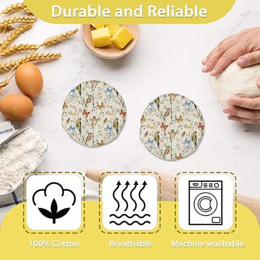 Vintage Nature with Birds and Butterflies Sourdough Starter Jar Covers Reusable,Breathable Fabric Lids for Mason Jars,Wide Mouth and Regular Mouth(5 Pack)