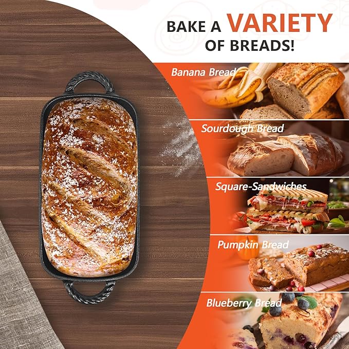 9.5×5 Inch Cast Iron Loaf Pan - Pre-Seasoned Sourdough Bread Baking Pan, Even Heat Distribution for Homemade Bread