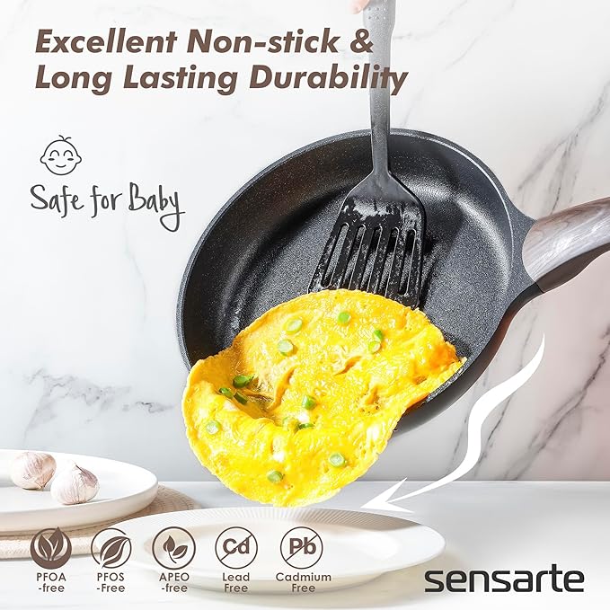 SENSARTE Pots and Pans Set Non stick, Non toxic Healthy Induction Cookware Sets, 26 Pcs Nonstick Kitchen Cooking Set, w/Frying Pans Set, Saucepans Set, Stockpots Set, PFOA PFOS Free, Black