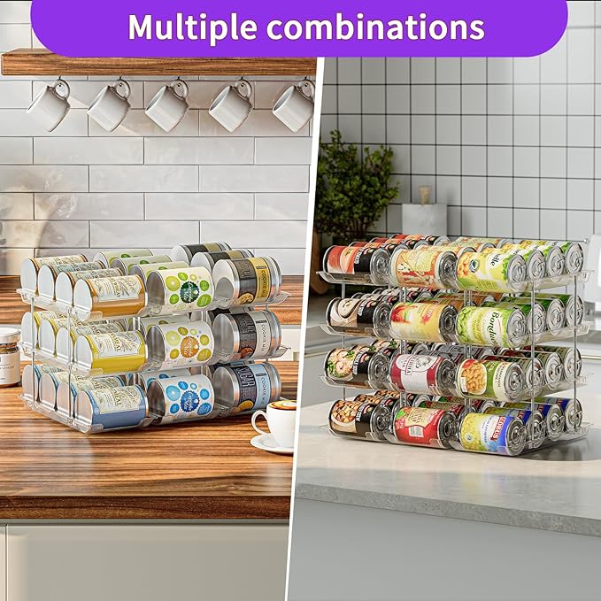 Can Organizer for Pantry, Upgraded Thickened Modular 3-Tier Combinable Can Storage and Beverage Dispenser Rack,Canned Food Organizer Rack Holds 36 Cans, Clear Can Holders for Pantry and Fridge
