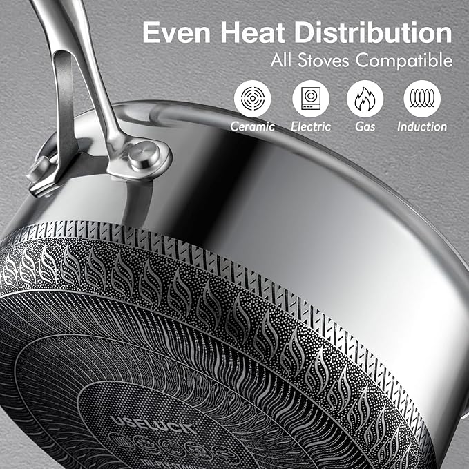Cookware Sets, 15 Piece Tri-play Non-stick Set Hybrid Frying Pans, Sauce pan, Saute Pan,Casserole with Basket and Lids, Stay-Cool Handles, Oven, Dishwasher
