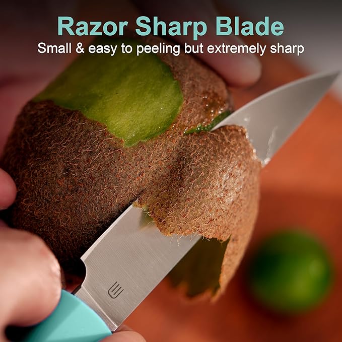 3.5 Inch Paring Knife, AR-RPM9 Steel Fruit Vegetable Knife with Ergonomic ABS Handle Oak Sheath, Ultra Sharp Kitchen Knife for Peeling Coring Cutting, Gift for Home Chefs