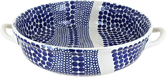 Blue Rose Polish Pottery - Blue Zara Round Casserole with Handles - 10.25" Diameter - Unique, Dishwasher Safe, & Durable Bakeware