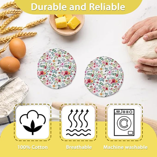 Sourdough Starter Jar Covers,5-Pack Reusable Watercolor Floral Flowers Cloth Lids for 3-4 Inch Jars,Ideal for Kombucha Kefir or Cheese Fermentation