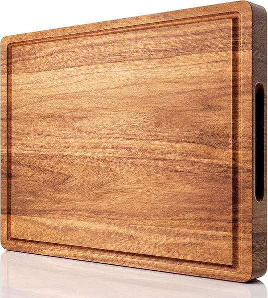 XX-Large Acacia Wood Cutting Board for Kitchen, 24x18x1.2 Inch Reversible Wooden Chopping Board Thick Charcuterie Board with Juice Grooves and Handle for Meat, Cheese, Vegetables, Fruits, Bread