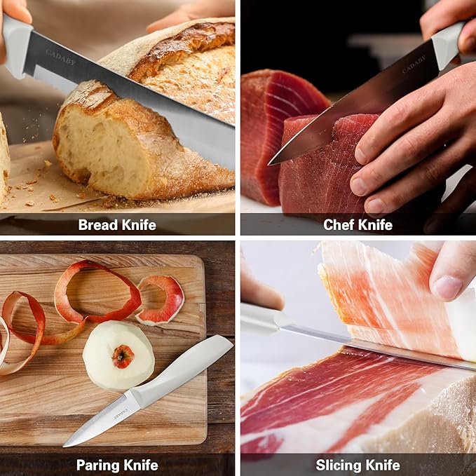 19 PCS Kitchen Cooking Utensils Set, 11 Pieces Silicone Cooking Utensils Set 6 Pieces Sharp Stainless Steel White Knife Set with 1 Piece Cutting Board, Ideal for Apartment