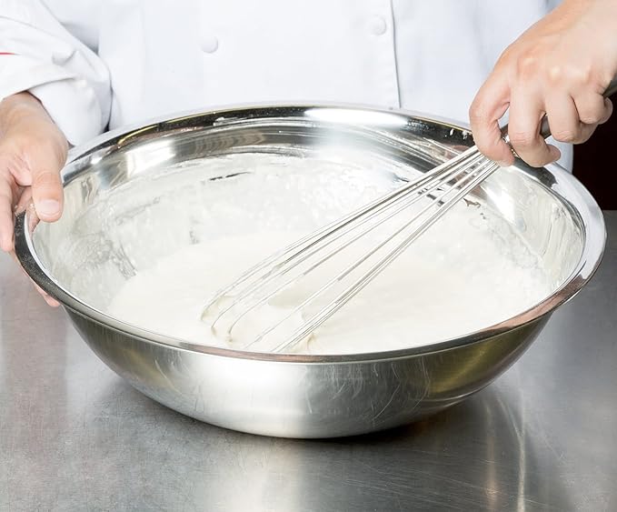 (Set of 5) Stainless Steel Mixing Bowls Set 3-4-5-8-13 Quart Polished Mirror Finish Nesting Flat Base Bowls Commercial Mixing Bowls Prep Bowls