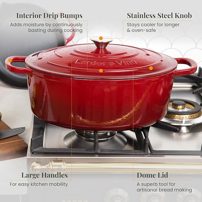 Larder & Vine 20 Piece Cookware Set (Cabernet) | Dutch Oven, Utensil Set, Saucepan, and Trivets