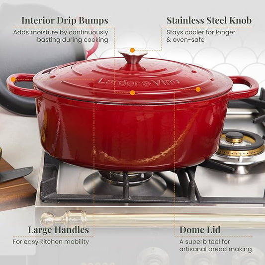 Larder & Vine 20 Piece Cookware Set (Cabernet) | Dutch Oven, Utensil Set, Saucepan, and Trivets