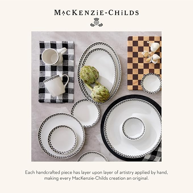 MACKENZIE-CHILDS Set of 4 Everyday Mugs, Dishwasher-Safe and Microwave-Safe, 14-Ounce Capacity, Black-and-White Courtly Check