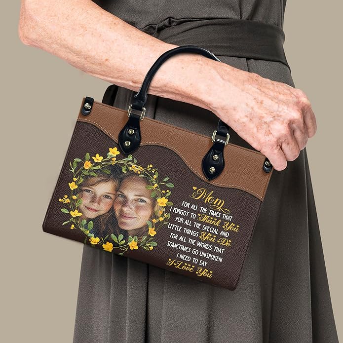 THUYPT Personalized Birth Flower Leather Bag for Mom, Women Faux Leather Handbags with Ziplock, Mother's Day Gifts