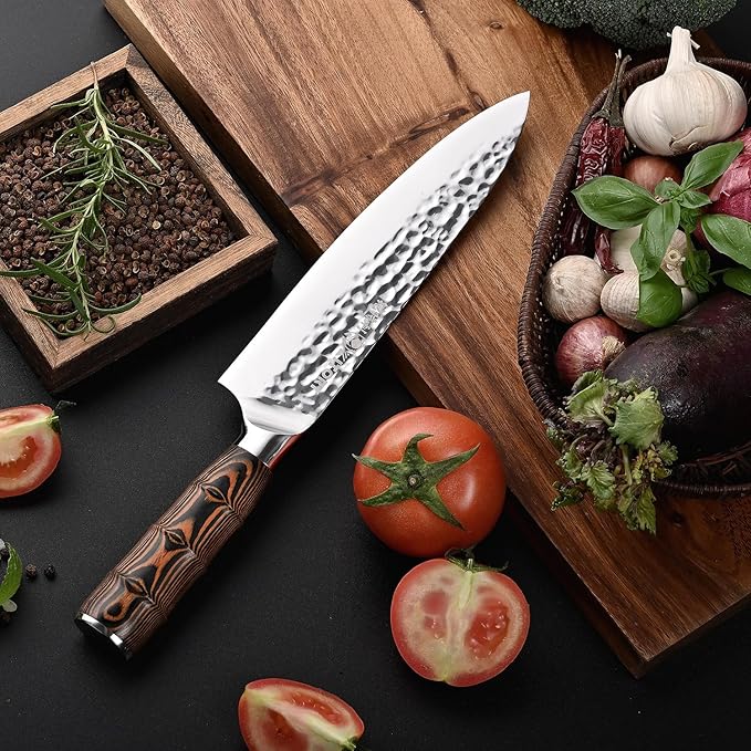 Kitory Chef Knife 8", Japanese Kitchen Knives, HC Stainless Steel, Hammered Ultra Sharp Blade, with Bamboo Shape Ergornomic Handle,Cooking Cutlery 2025 Gifts for Home & Restaurant