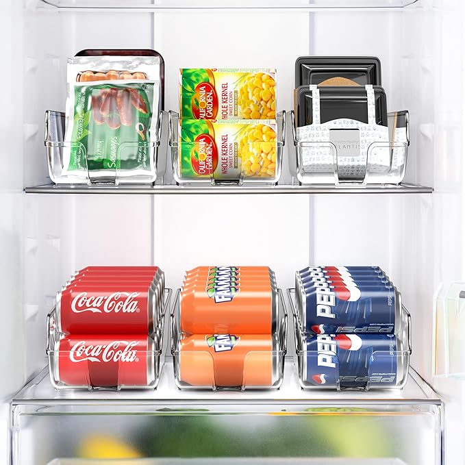 Simple Houseware Soda Can Organizer and Dispenser for Refrigerator / Pantry, Clear, Set of 4