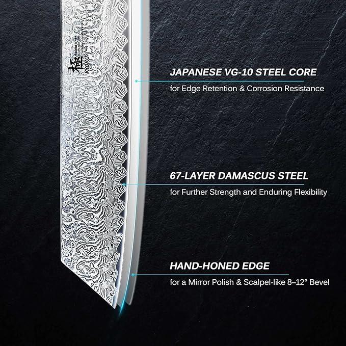 KYOKU Kiritsuke Chef Knife 8.5" - Shogun Series - Japanese VG10 Steel Core Forged Damascus Blade - with Sheath & Case