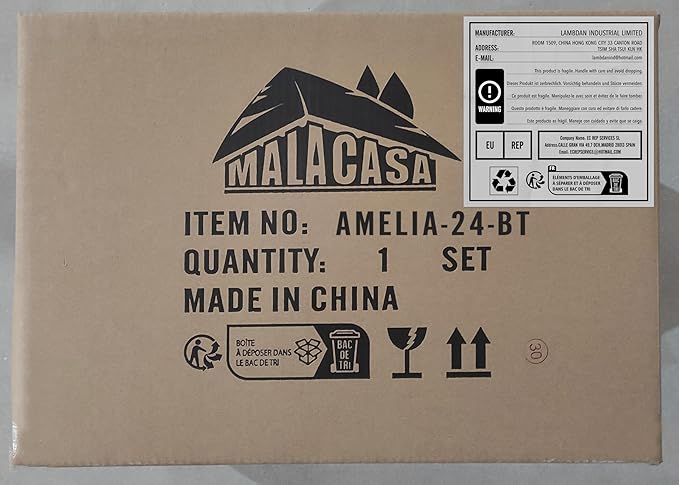 MALACASA 24-Piece Gourmet Porcelain Dinnerware Sets, Modern White with Black Rim Round Dish Set for 6 - Premium Serving Plates and Bowls Sets for Dessert, Salad, Soup, Pasta - Series AMELIA