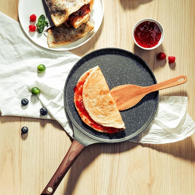 SENSARTE Nonstick Crepe Pan, Swiss Granite Coating Dosa Pan Pancake Flat Skillet Tawa Griddle 12-Inch with Stay-Cool Handle, Induction Compatible
