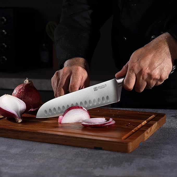 PAUDIN Santoku Knife, Switzer Kitchen Knife 7 Inch, Ultra Sharp Knife- Forged High Carbon German Stainless Steel, Professional Chefs Knife with Ergonomic Handle, Gifts for Holiday