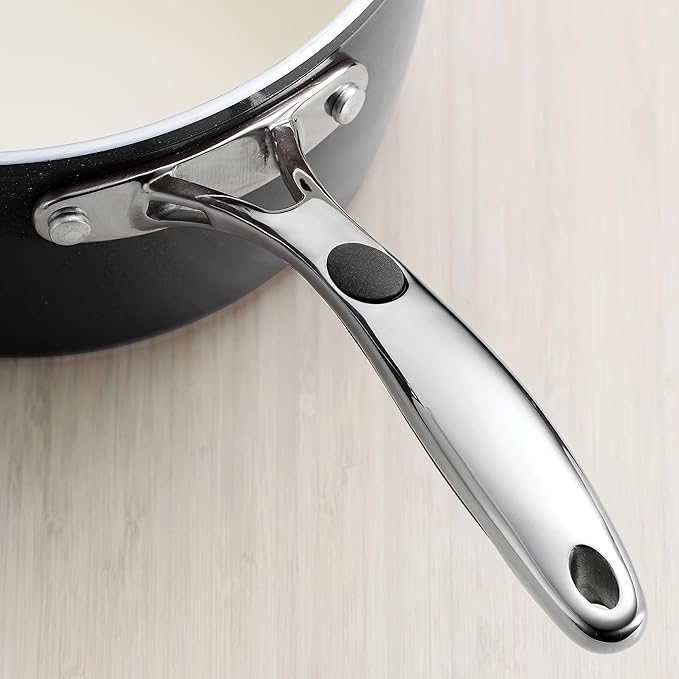 Tramontina Gourmet Ceramica Deluxe Sauce Pan with Lid, Non Stick Ceramic Interior, 1.5-Quart, Metallic Black, Made in Italy