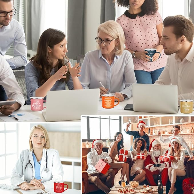 Wesiti 20 Pcs Thank You Gifts Mugs 12 oz Enamel Thank You Mug Coffee Mugs for Women Men Inspirational Employee Appreciation Mug for Teacher Coworker Volunteer Work Gift for Staff Business Favor(Boho)