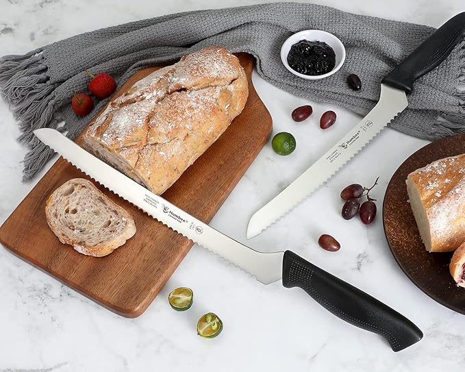 10 Inch Cuisine Pro Serrated Bread Knife, Premium Stainless Steel Wave Edge Razor Sharp Blade Knife for Bread, Dishwasher Safe, NSF Certified, Black