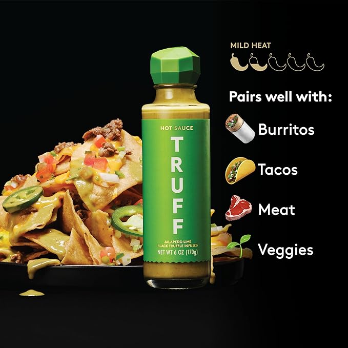 TRUFF Jalapeño Lime Hot Sauce, Gourmet Hot Sauce with Black Winter Truffles, Green Jalapeño Peppers, Black Truffle Oil, Unique Flavor Experience in a Bottle, 6 oz.
