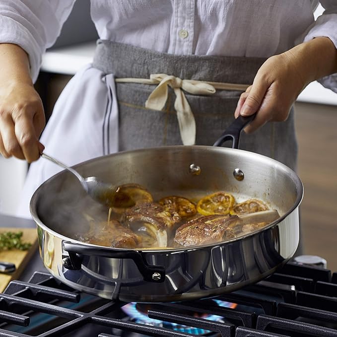 KitchenAid 5-Ply Clad Polished Stainless Steel Cookware Pots and Pans Set, 10 Piece