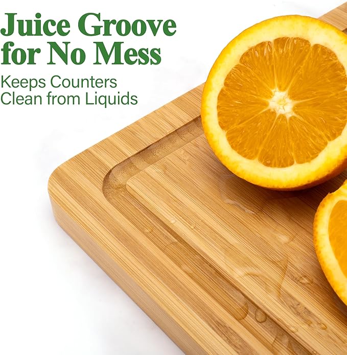 Bamboo Cutting Board For Kitchen, Bamboo Cutting Board Set of 3 with Juice Groove, Double-Sided Chopping Board Serving Board for Meat, Vegetables and Cheese