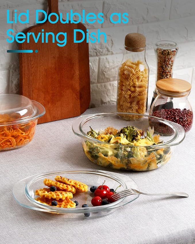 Mini Oval Glass Casserole Dish with Lid - Single Serving, Microwave & Oven Safe, Easy Grab Bakeware
