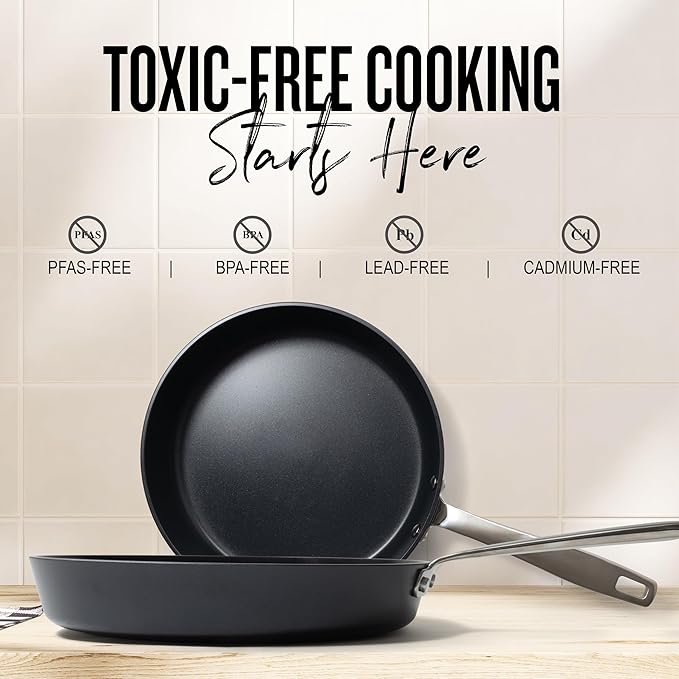 Alva Maestro Nonstick Ceramic Frying Pan 3-Piece Set - Easy to Clean, Oven Safe and Made without PFAS, PFOA & PTFE - Induction and All Stovetop Compatible with Even Heat Distribution