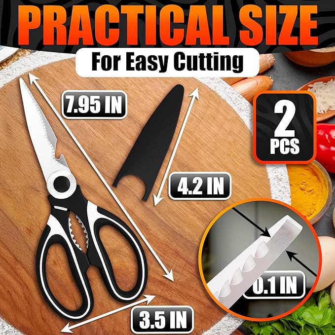 2 Pcs Cooking Scissors with Cover – Dishwasher Safe Kitchen Shears for Food Heavy Duty, Cooking Shears with 2CR13 Stainless Steel Blades – Kitchen Scissors All Purpose, Two Colors for Different Tasks