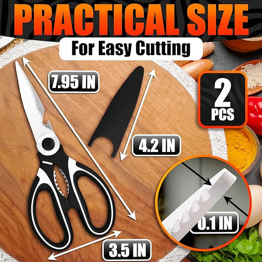 2 Pcs Cooking Scissors with Cover – Dishwasher Safe Kitchen Shears for Food Heavy Duty, Cooking Shears with 2CR13 Stainless Steel Blades – Kitchen Scissors All Purpose, Two Colors for Different Tasks