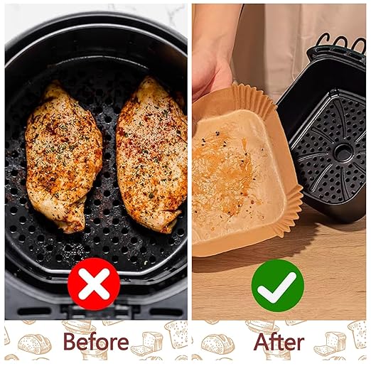 10 Inch Air Fryer Liners Disposable, 100 Pack Parchment Paper Sheets for Air Fryer Basket, Non-Stick, Disposable, Unbleached, Heat Resistant, Fits 5-8 QT Air Fryers, Oil-Free & Healthy Cooking