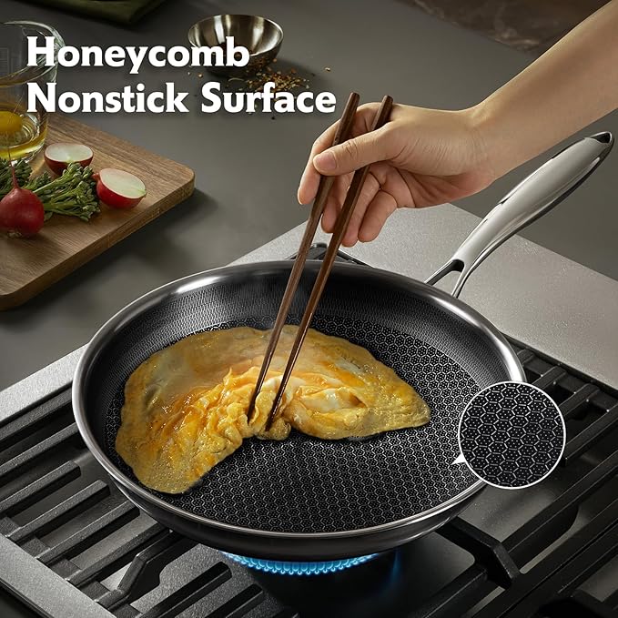 Non Stick Pots and Pan Set, 10 Pcs Hybrid Stainless Steel Cookware Set with Lids, Kitchen Skillet, Stock Pot, Nonstick Frying Pan, PFOA-free Kitchen Cooking Utensils,Induction,Dishwasher Safe