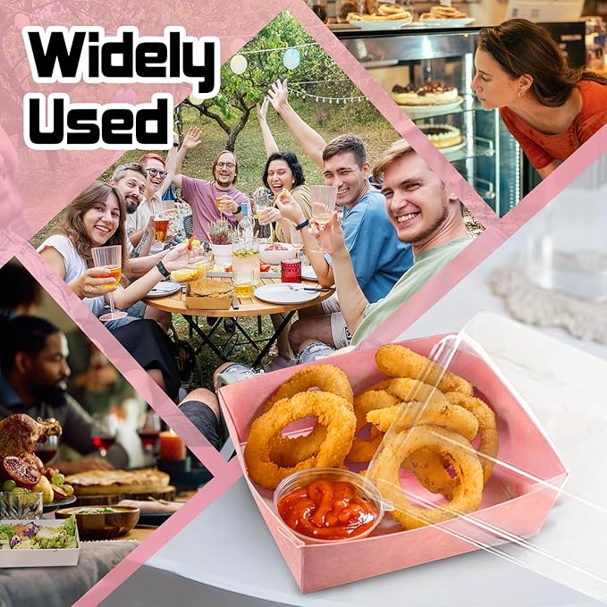 Plastic Charcuterie Boxes with Clear Lids 5in 50pcs, Pink Small Square To Go Paper Bakery Dessert Boxes, Disposable Mini Food Containers for Sandwich Cookie Slice Cake Strawberry Snack